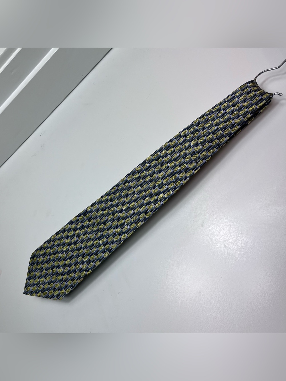 J Garcia Vintage Silk Tie Never Swat A Fly Patterned Yellow and Blue Woven